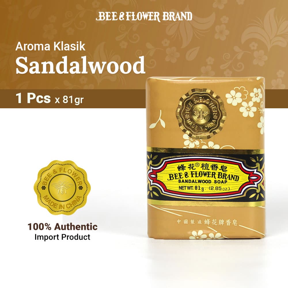 BEE & FLOWER BAR SOAP SANDALWOOD 81 Gr (1 Pcs) - Sabun Tawon Batang Aroma Cendana Original