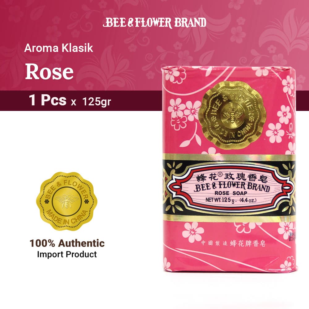 BEE & FLOWER BAR SOAP ROSE 125 Gr (1 Pcs) - Sabun Tawon Batang Aroma Mawar Original