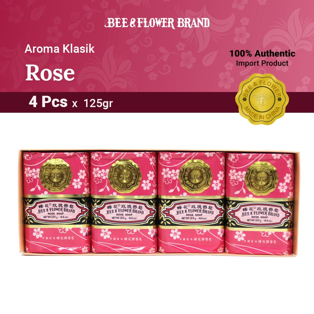 BEE & FLOWER BAR SOAP ROSE 125 Gr (4 Pcs) - Sabun Tawon Batang Aroma Mawar Original