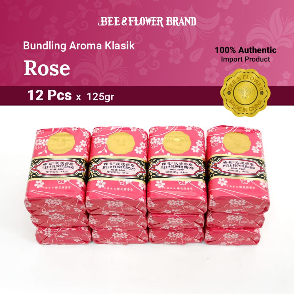 BEE & FLOWER BAR SOAP ROSE 125 Gr (12 Pcs) - Sabun Tawon Batang Aroma Mawar Original