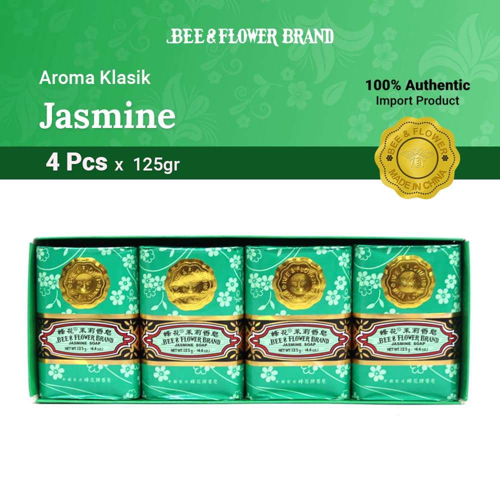 BEE & FLOWER BAR SOAP JASMINE 125 Gr (4 Pcs) - Sabun Tawon Batang Aroma Melati Original