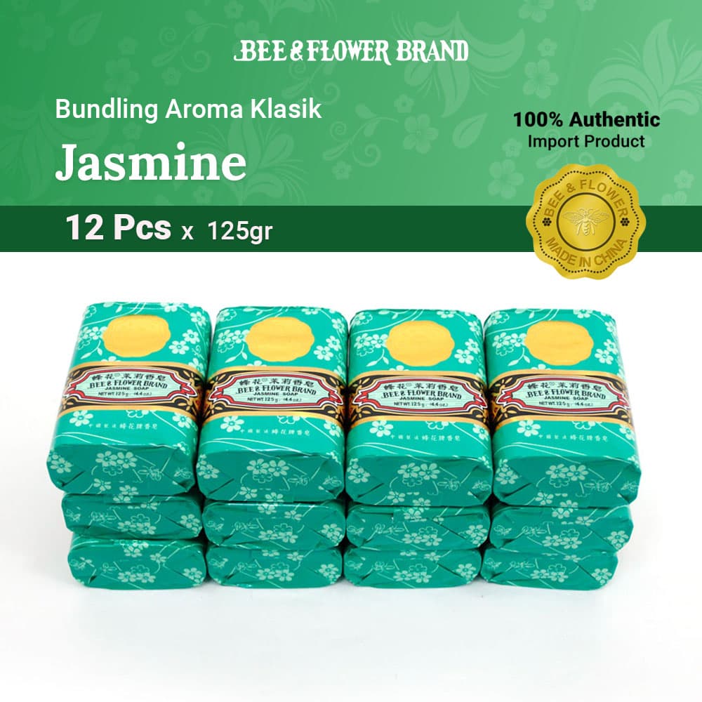 BEE & FLOWER BAR SOAP JASMINE 125 Gr (12 Pcs) - Sabun Tawon Batang Aroma Melati Original