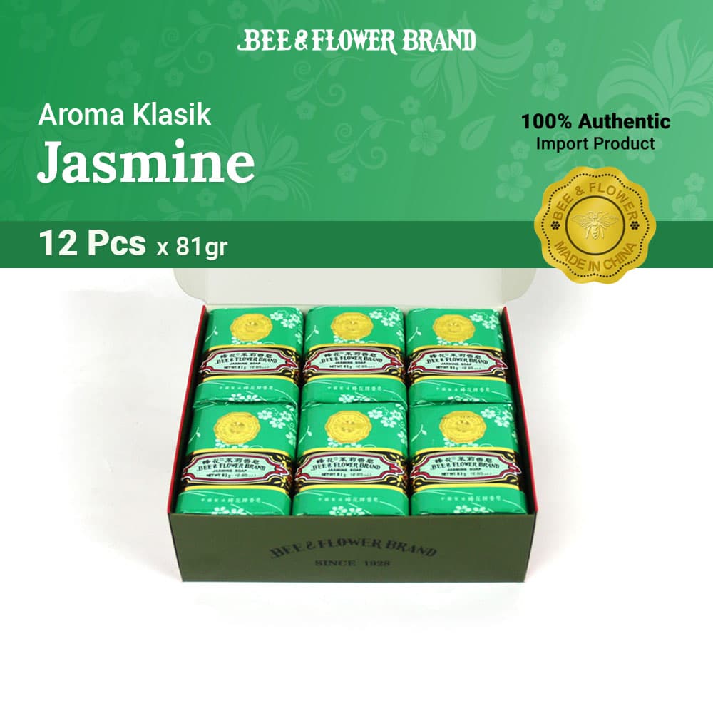 BEE & FLOWER BAR SOAP JASMINE 81 Gr (12 Pcs) - Sabun Tawon Batang Aroma Melati Original