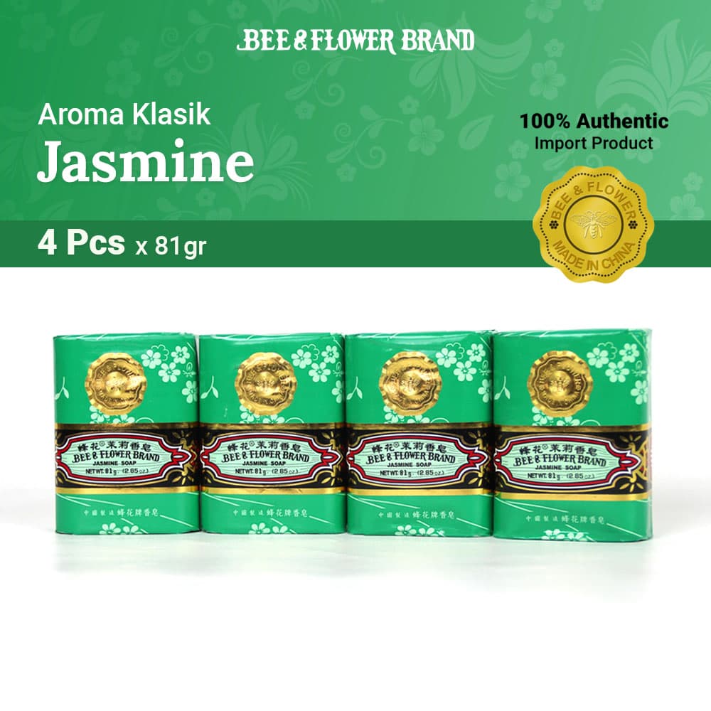 BEE & FLOWER BAR SOAP JASMINE 81 Gr (4 Pcs) - Sabun Tawon Batang Aroma Melati Original