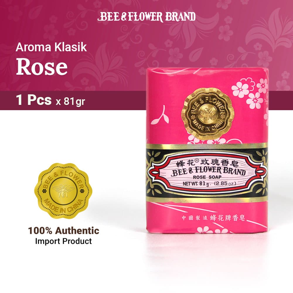 BEE & FLOWER BAR SOAP ROSE 81 Gr (1 Pcs) - Sabun Tawon Batang Aroma Mawar Original