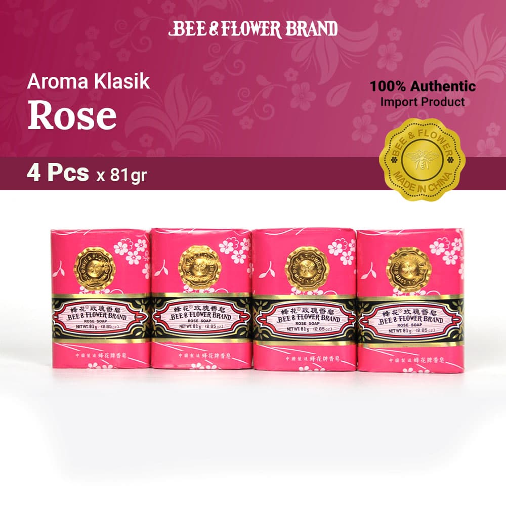BEE & FLOWER BAR SOAP ROSE 81 Gr (4 Pcs) - Sabun Tawon Batang Aroma Mawar Original