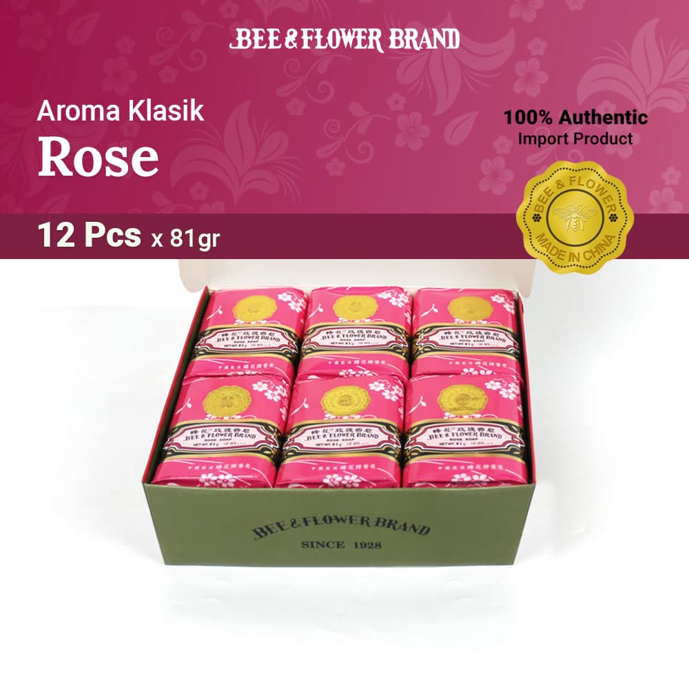 BEE & FLOWER BAR SOAP ROSE 81 Gr (12 Pcs) - Sabun Tawon Batang Aroma Mawar Original