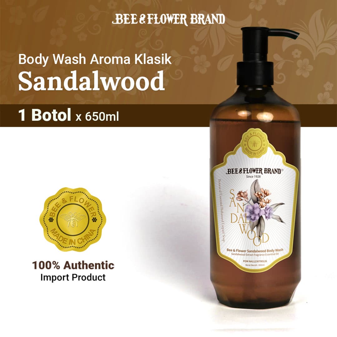 BEE & FLOWER LIQUID SOAP SANDALWOOD 650 Gr (1 Pcs) - Sabun Tawon Cair Aroma Cendana Original