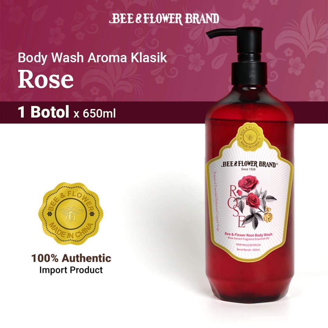 BEE & FLOWER LIQUID SOAP ROSE 650 ML (1 Pcs) - Sabun Tawon Cair Aroma Mawar Original
