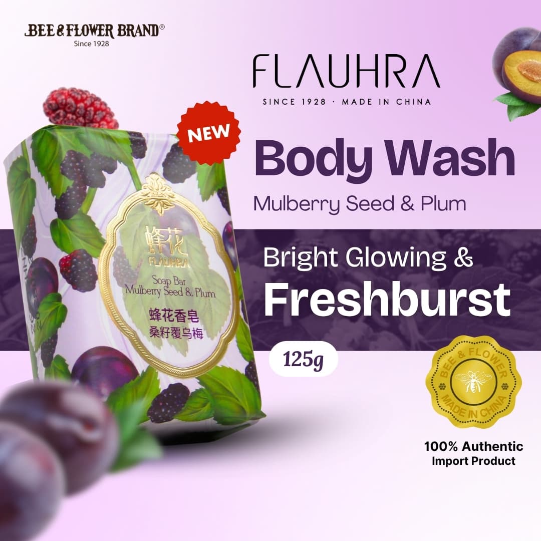 FLAUHRA BAR SOAP MULBERRY SEED & PLUM 125 Gr - Fruity Edt (1 Pcs) Sabun Batang Premium Aroma Buah Segar Original