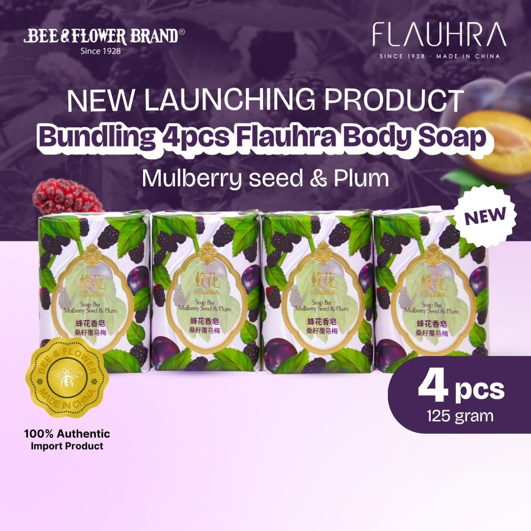 FLAUHRA BAR SOAP MULBERRY SEED & PLUM 125 Gr - Fruity Edt (4 Pcs) Sabun Batang Premium Aroma Buah Segar Original