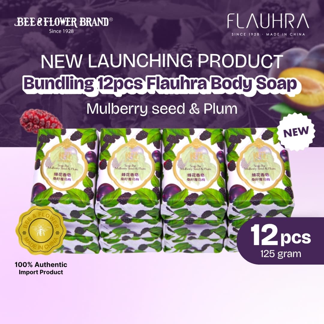 FLAUHRA BAR SOAP MULBERRY SEED & PLUM 125 Gr - Fruity Edt (12 Pcs) Sabun Batang Premium Aroma Buah Segar Original