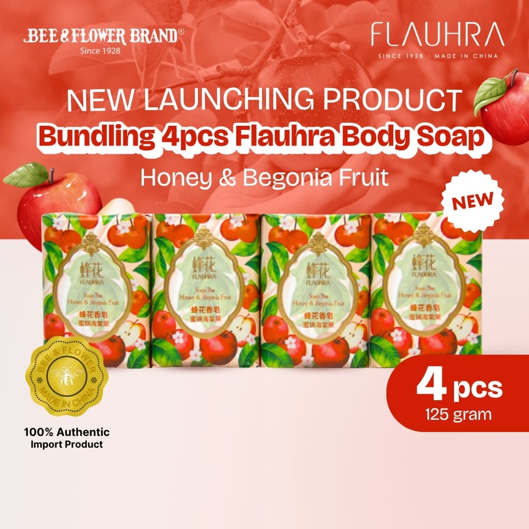 FLAUHRA BAR SOAP HONEY & BEGONIA FRUIT 125 Gr - Fruity Edt (4 Pcs) Sabun Batang Premium Aroma Buah Segar Original