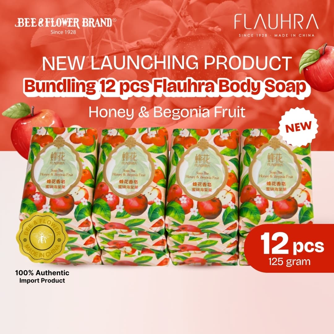 FLAUHRA BAR SOAP HONEY & BEGONIA FRUIT 125 Gr - Fruity Edt (12 Pcs) Sabun Batang Premium Aroma Buah Segar Original