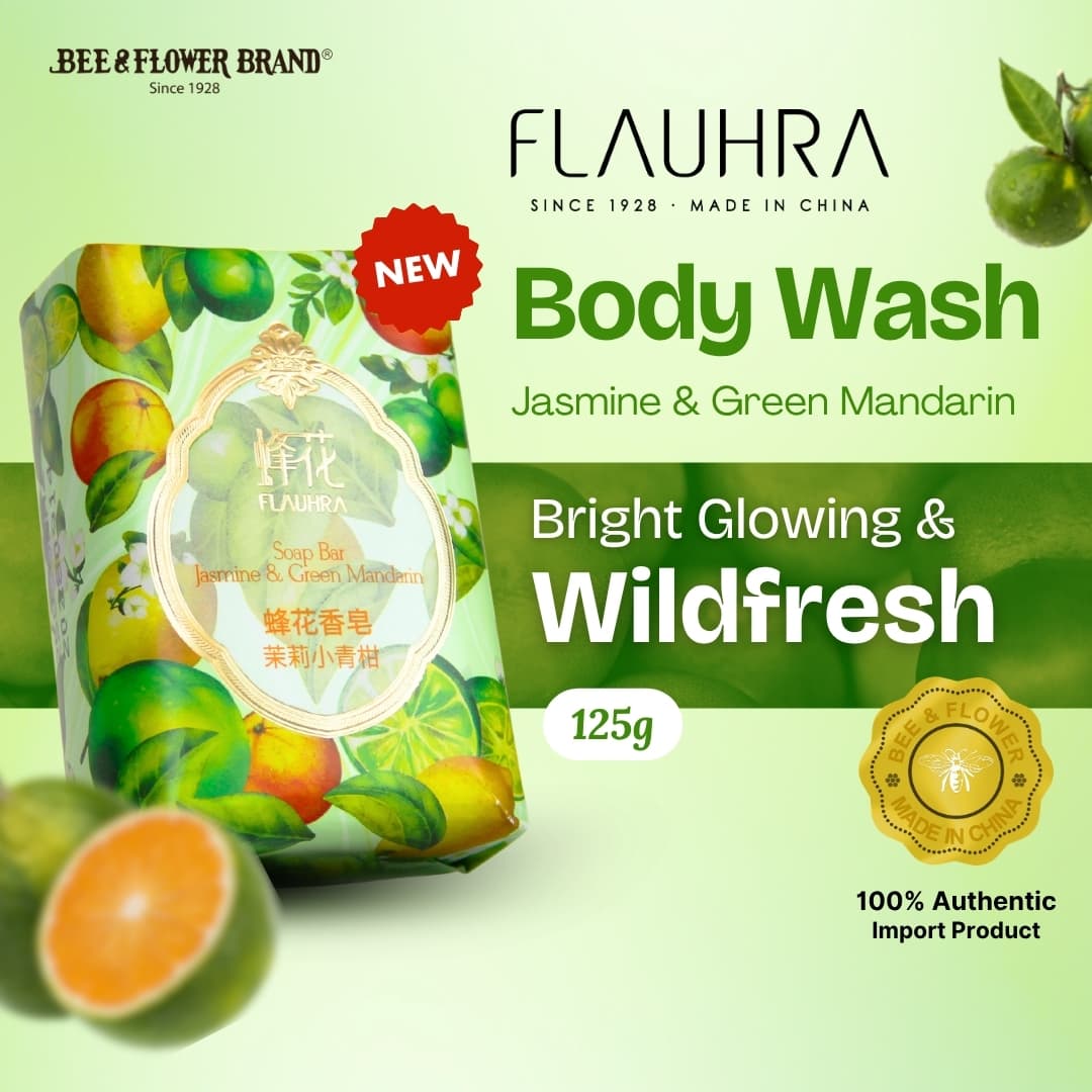 FLAUHRA BAR SOAP JASMINE & GREEN MANDARIN 125 Gr - Fruity Edt (1 Pcs) Sabun Batang Premium Aroma Buah Segar Original