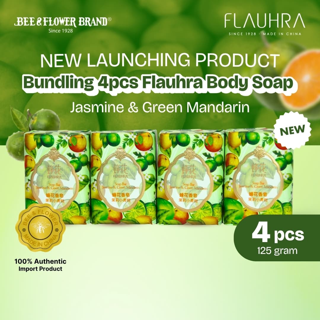FLAUHRA BAR SOAP JASMINE & GREEN MANDARIN 125 Gr - Fruity Edt (4 Pcs) Sabun Batang Premium Aroma Buah Segar Original