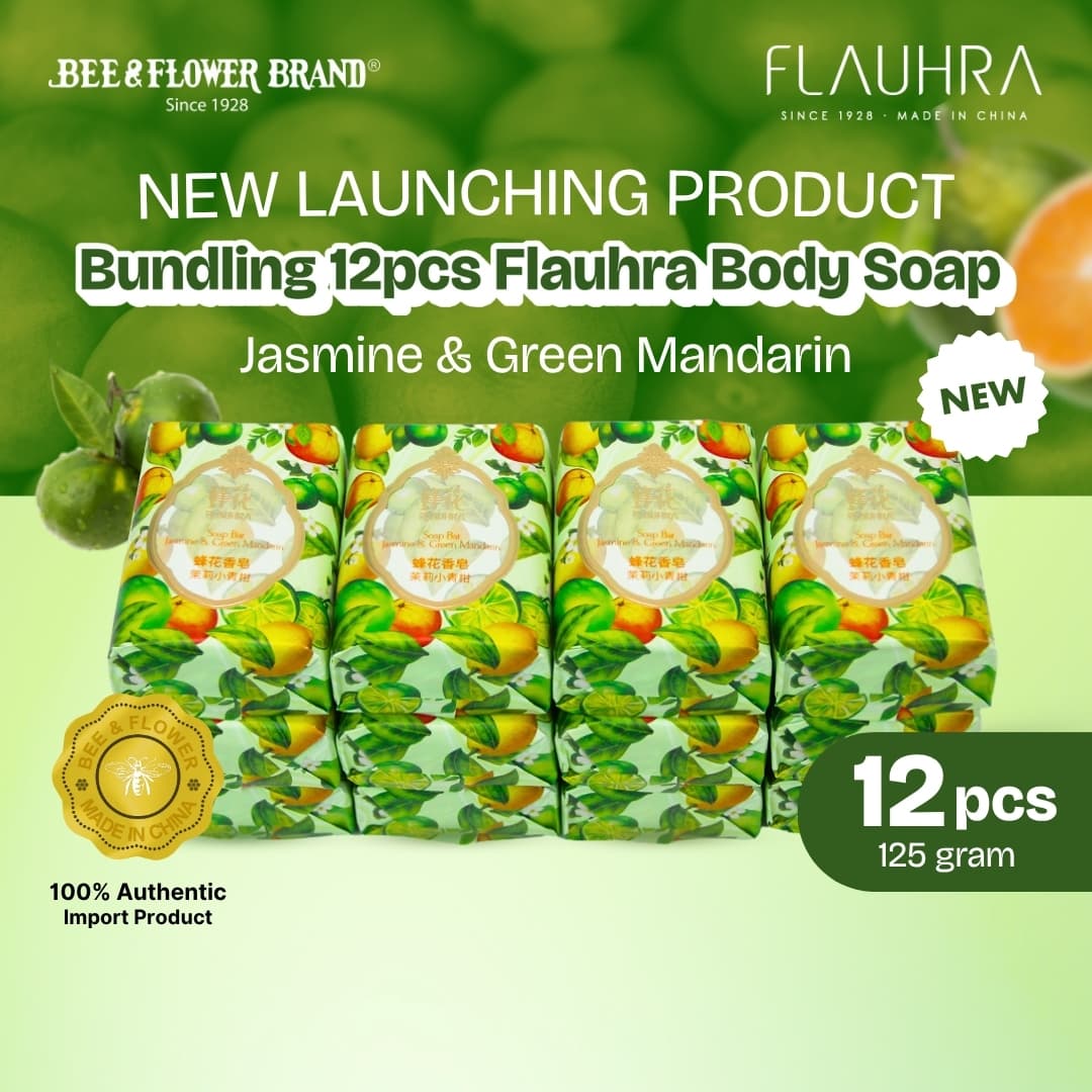 FLAUHRA BAR SOAP JASMINE & GREEN MANDARIN 125 Gr - Fruity Edt (12 Pcs) Sabun Batang Premium Aroma Buah Segar Original
