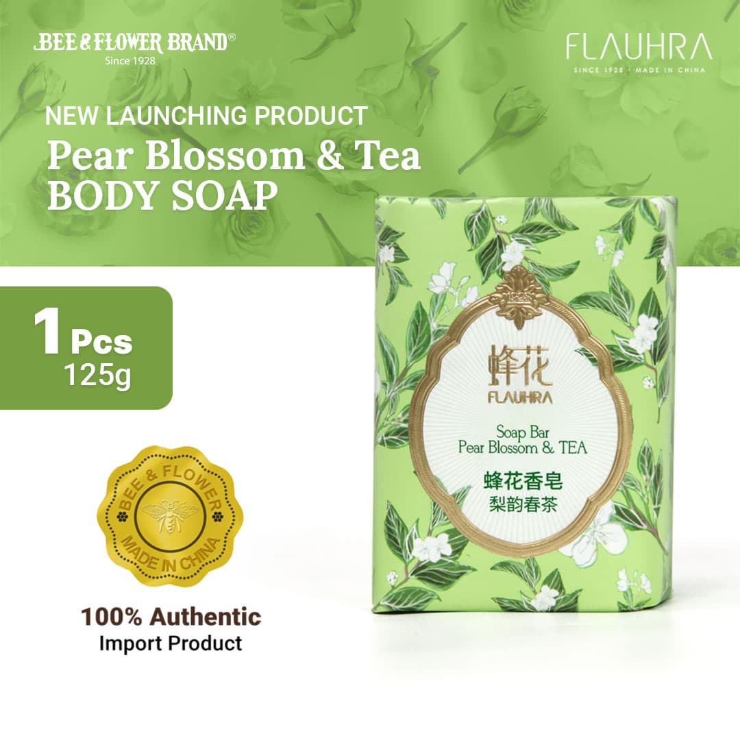 FLAUHRA BAR SOAP PEAR BLOSSOM & TEA 125 Gr - Floral Edt (1 Pcs) Sabun Batang Premium Aroma Bunga lembut Original