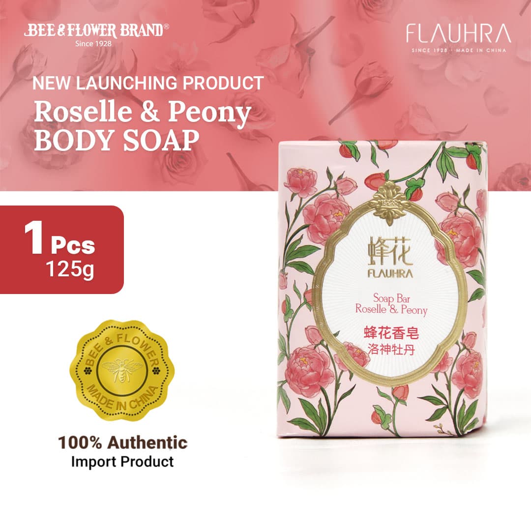 FLAUHRA BAR SOAP ROSELLE & PEONY 125 Gr - Floral Edt (1 Pcs) Sabun Batang Premium Aroma Bunga lembut Original